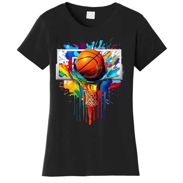 Colorful Basketball Tie Dye Color Splash Hoop Net Slam Dunk Women's T-Shirt