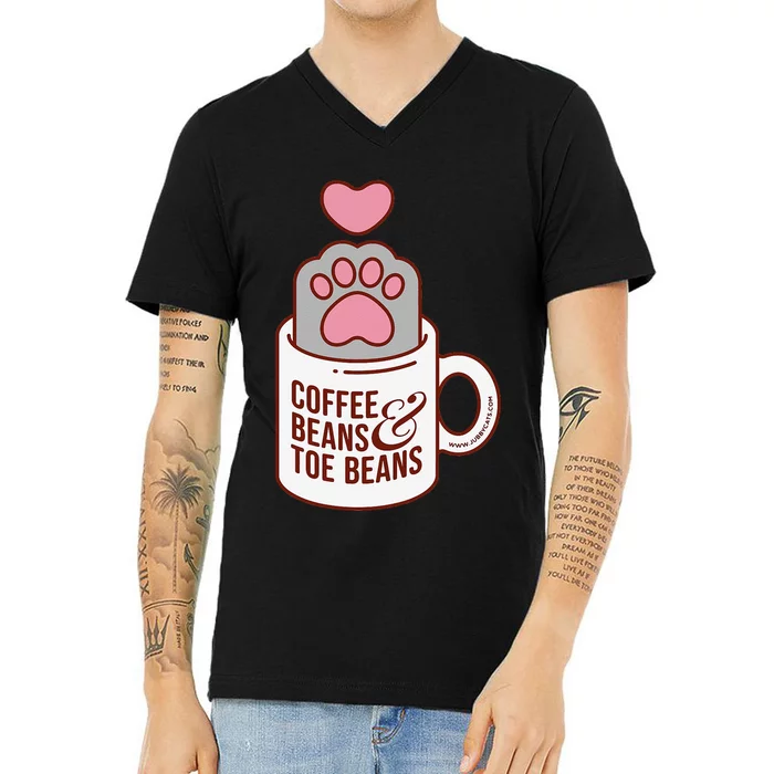 Coffee Beans & Toe Beans Funny Cute Cat Puns Toe Beans V-Neck T-Shirt