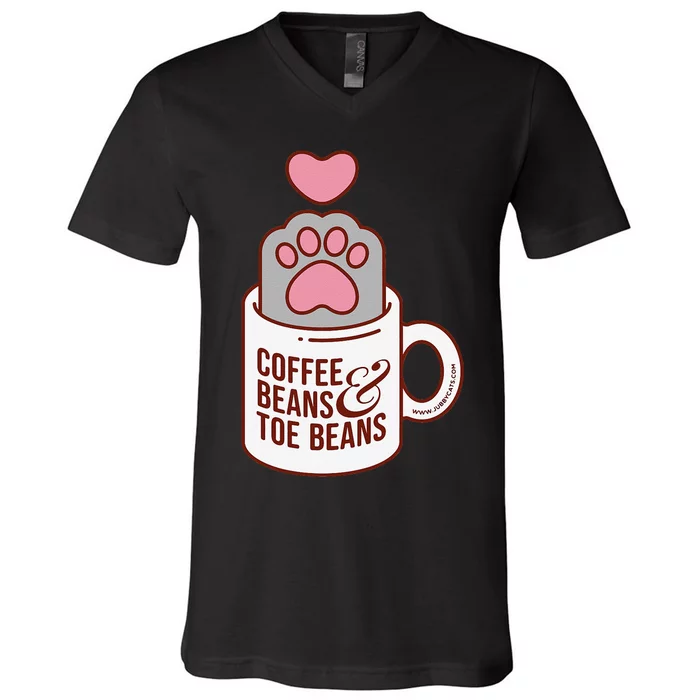 Coffee Beans & Toe Beans Funny Cute Cat Puns Toe Beans V-Neck T-Shirt