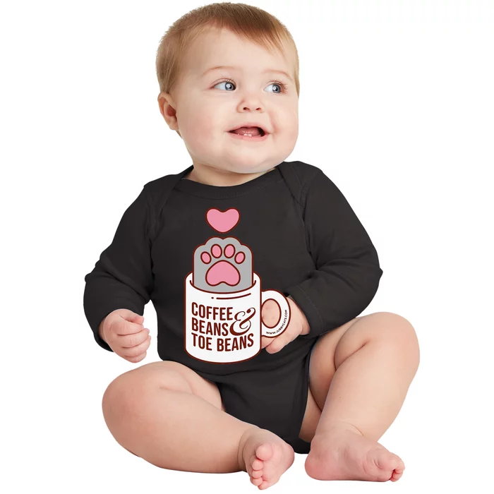 Coffee Beans & Toe Beans Funny Cute Cat Puns Toe Beans Baby Long Sleeve Bodysuit