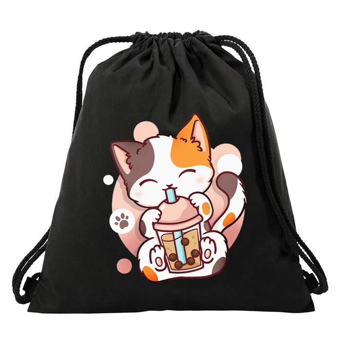 Cat Boba Tea Bubble Tea Anime Kawaii Neko Drawstring Bag