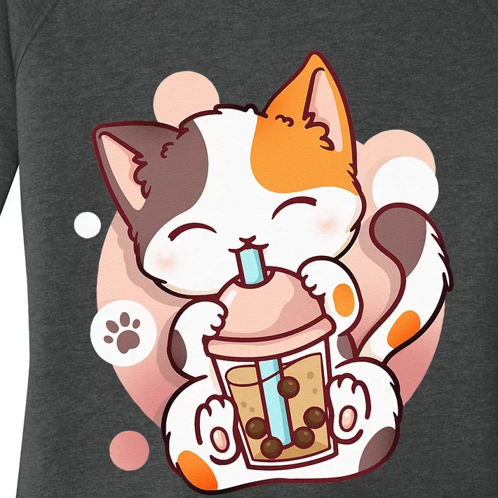 Cat Boba Tea Bubble Tea Anime Kawaii Neko Women's Perfect Tri Tunic Long Sleeve Shirt