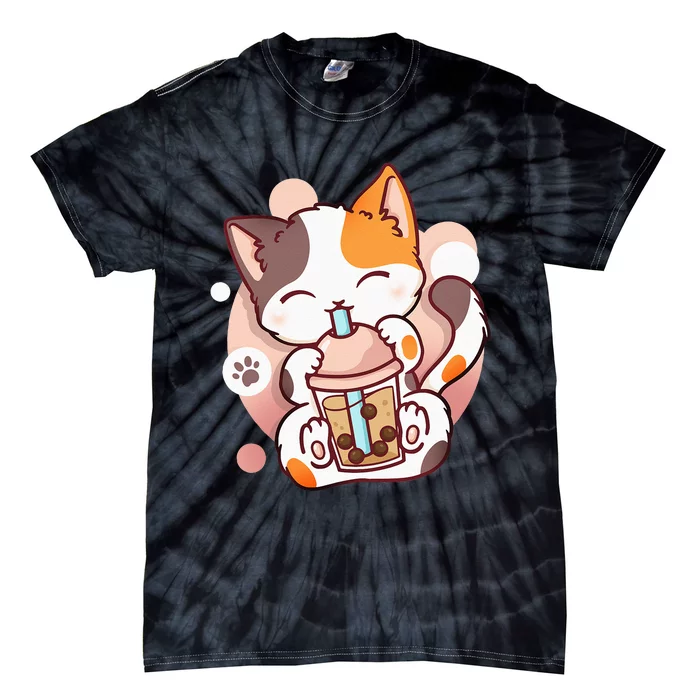 Cat Boba Tea Bubble Tea Anime Kawaii Neko Tie-Dye T-Shirt