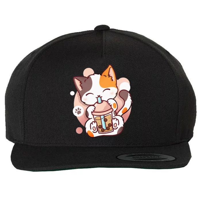 Cat Boba Tea Bubble Tea Anime Kawaii Neko Wool Snapback Cap