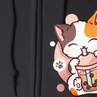 Cat Boba Tea Bubble Tea Anime Kawaii Neko Full Zip Hoodie