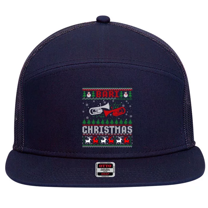 Christmas Bari Ugly Sweater Gift Baritone Lover Xmas Gift Cool Gift 7 Panel Mesh Trucker Snapback Hat