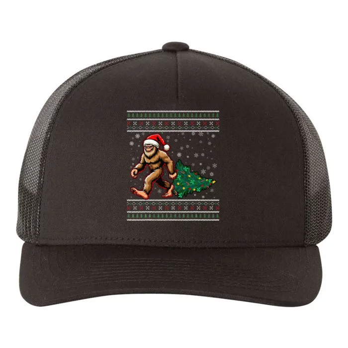 Christmas Bigfoot Ugly Sweater Carrying Tree Santa Hat Xmas Yupoong Adult 5-Panel Trucker Hat