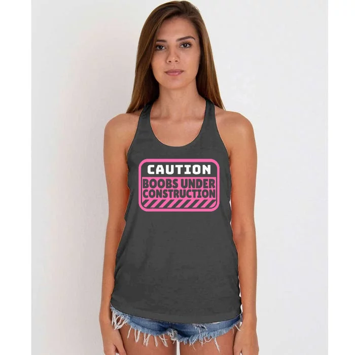 Caution Boobs Under Construction Cancer Women's Knotted Racerback Tank