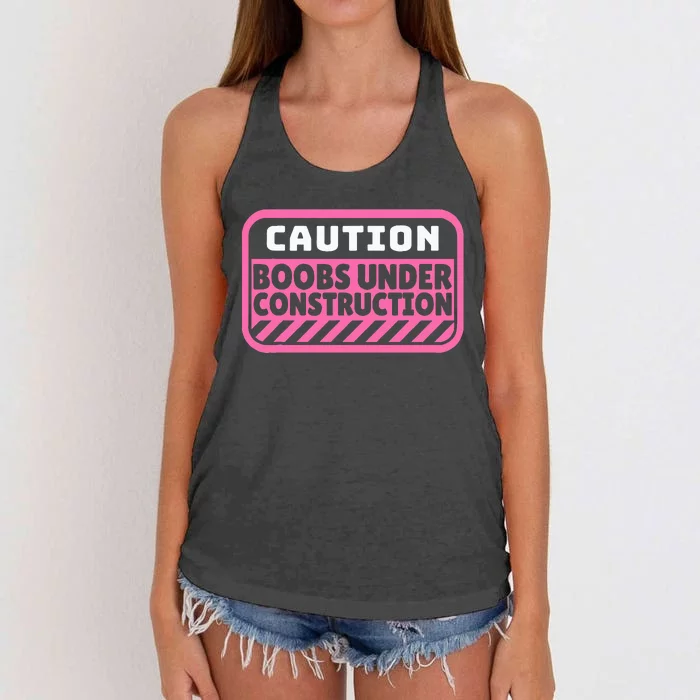 Caution Boobs Under Construction Cancer Women's Knotted Racerback Tank