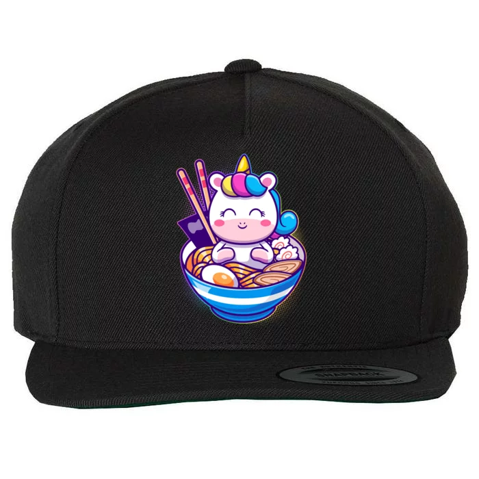 Cute Baby Unicorn Ramen Bowl Wool Snapback Cap