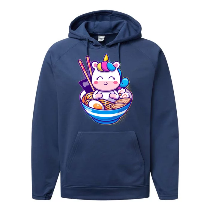 Cute Baby Unicorn Ramen Bowl Performance Fleece Hoodie