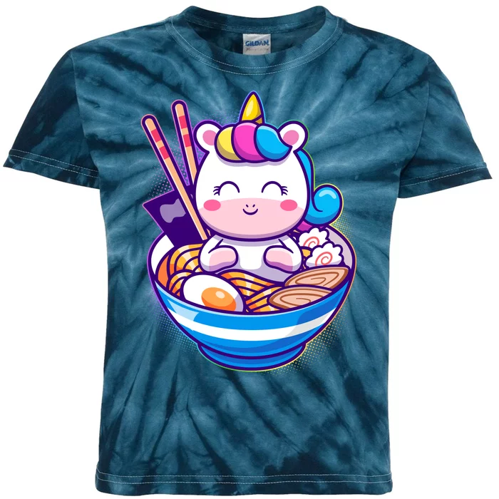 Cute Baby Unicorn Ramen Bowl Kids Tie-Dye T-Shirt