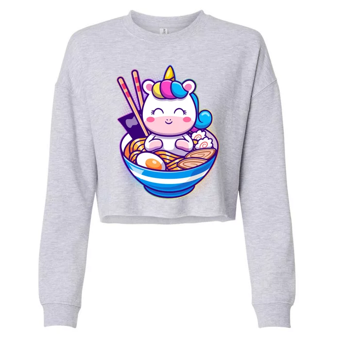 Cute Baby Unicorn Ramen Bowl Cropped Pullover Crew