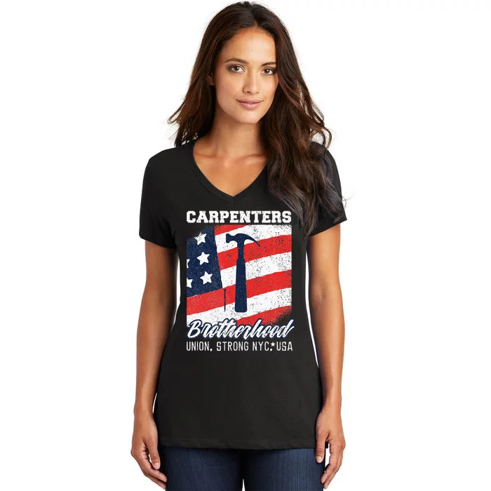 Carpenters Brotherhood Union Strong New York City Women's V-Neck T-Shirt