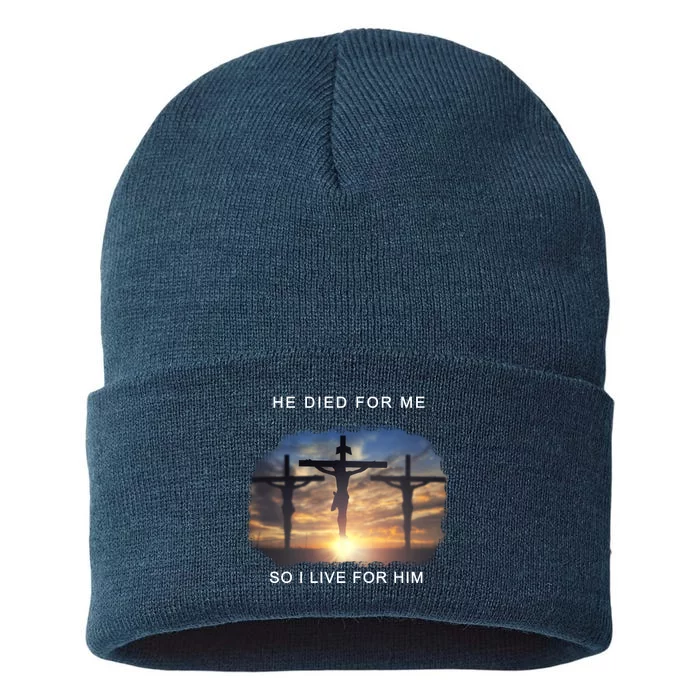 Christian Bible Verse Jesus Died For Me Sustainable Knit Beanie