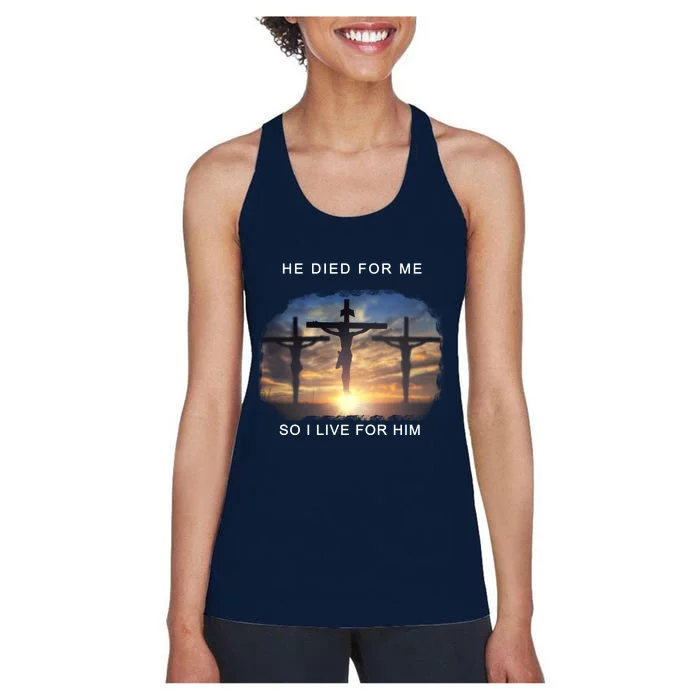 Christian Bible Verse Jesus Died For Me Women's Racerback Tank