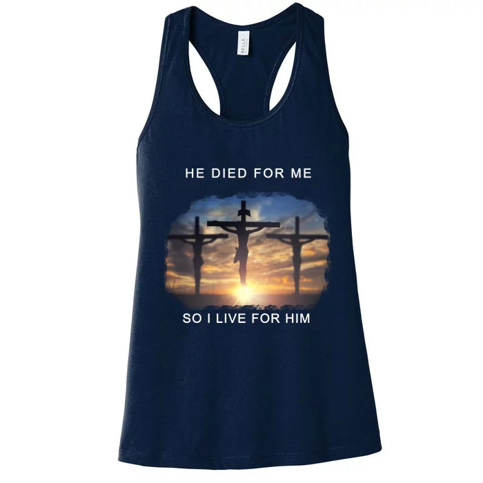 Christian Bible Verse Jesus Died For Me Women's Racerback Tank