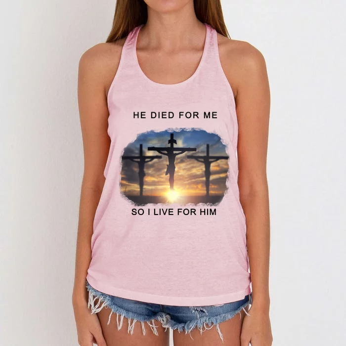 Christian Bible Verse Jesus Died For Me Women's Knotted Racerback Tank