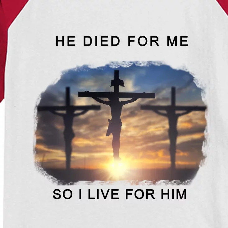 Christian Bible Verse Jesus Died For Me Kids Colorblock Raglan Jersey