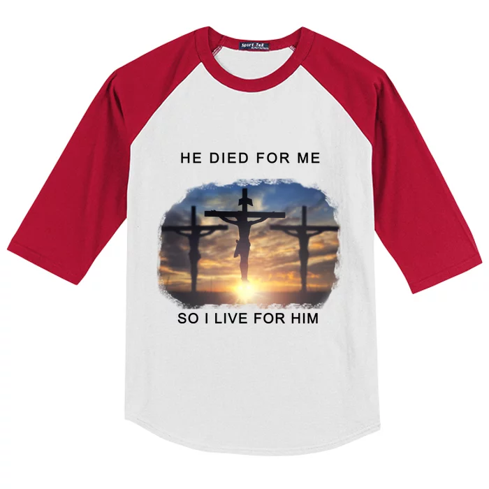 Christian Bible Verse Jesus Died For Me Kids Colorblock Raglan Jersey