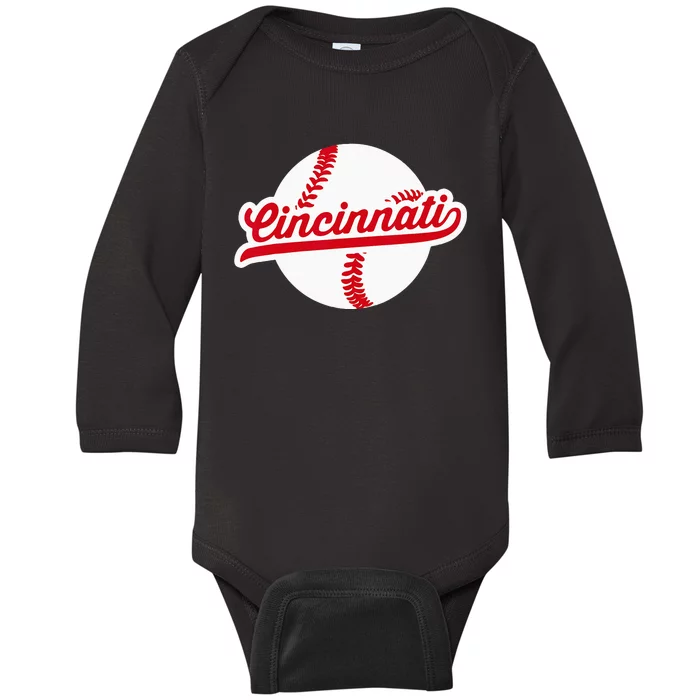 Cincinnati Baseball Vintage Ohio Pride Love City Red Baby Long Sleeve Bodysuit