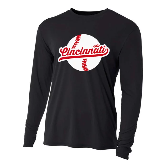 Cincinnati Baseball Vintage Ohio Pride Love City Red Cooling Performance Long Sleeve Crew