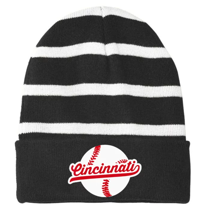 Cincinnati Baseball Vintage Ohio Pride Love City Red Striped Beanie with Solid Band