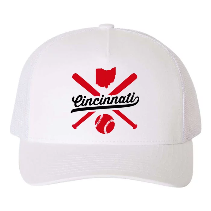 Cincinnati Baseball Vintage Ohio Pride Red Love City Yupoong Adult 5-Panel Trucker Hat