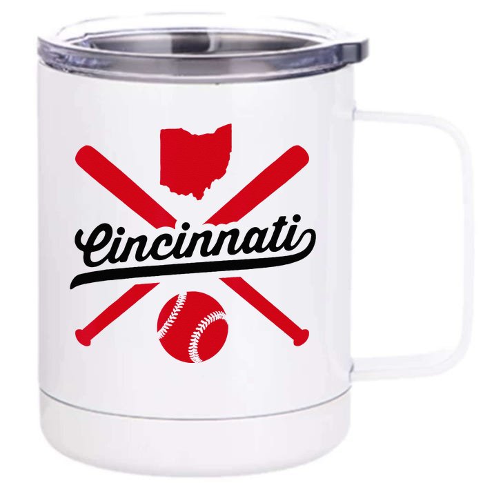 Cincinnati Baseball Vintage Ohio Pride Red Love City Front & Back 12oz Stainless Steel Tumbler Cup