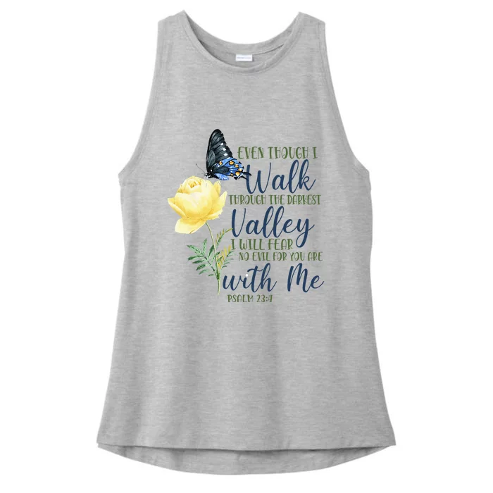 Christian Bible Verse Quote Butterfly Rose Flower Psalm 234 Ladies Tri-Blend Wicking Tank