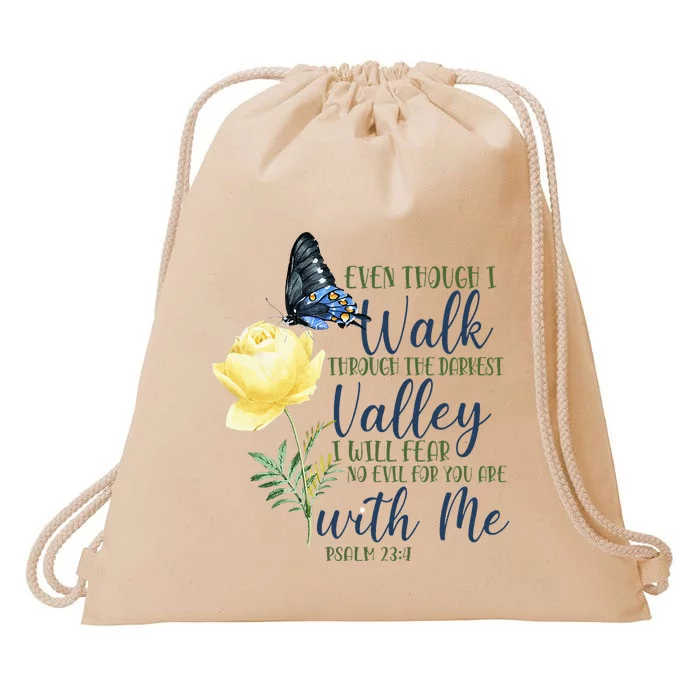 Christian Bible Verse Quote Butterfly Rose Flower Psalm 234 Drawstring Bag