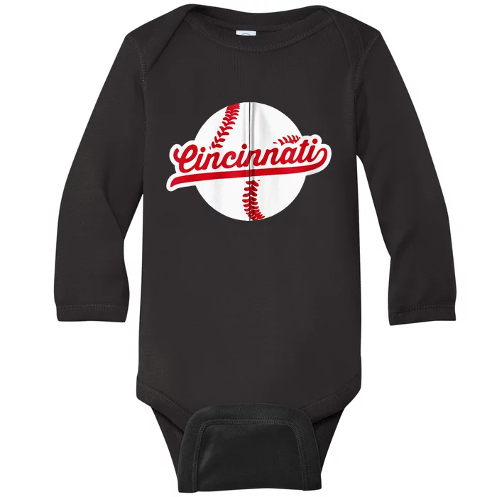 Cincinnati Baseball Vintage Ohio Pride Love City Red Zip Hoodie Baby Long Sleeve Bodysuit