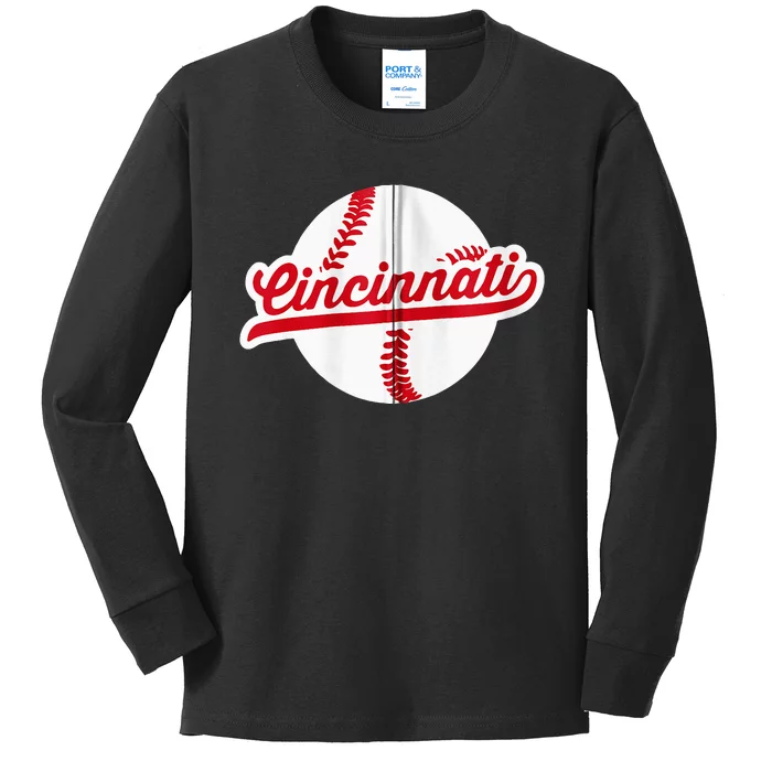 Cincinnati Baseball Vintage Ohio Pride Love City Red Zip Hoodie Kids Long Sleeve Shirt