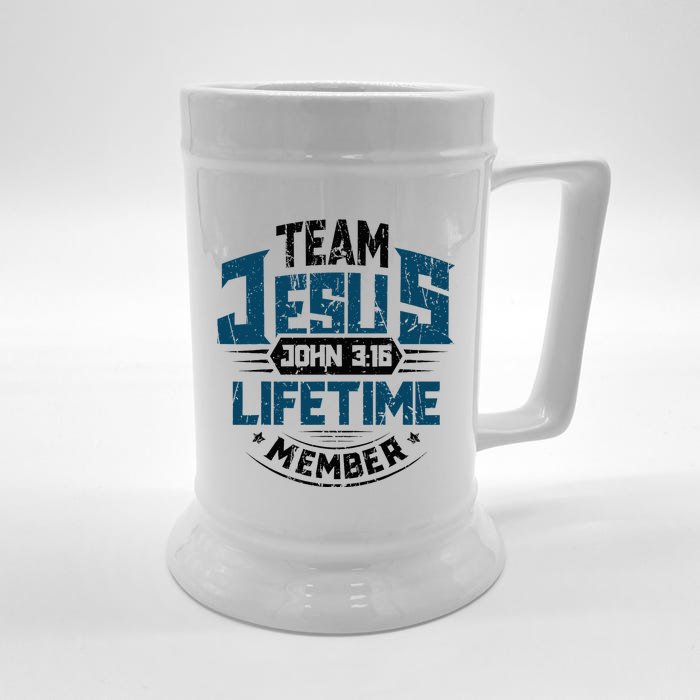 Christian Bible Verse Team Jesus Lifetime Member Scripture Front & Back Beer Stein