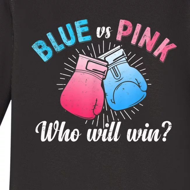 Cute Blue Vs Pink Gender Reveal Party Boxing Boxer Baby Long Sleeve Bodysuit