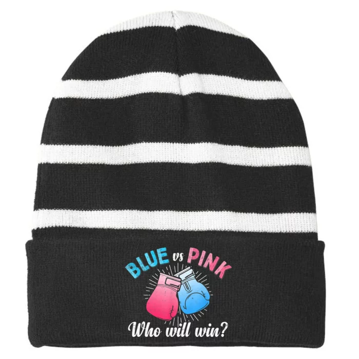 Cute Blue Vs Pink Gender Reveal Party Boxing Boxer Striped Beanie with Solid Band