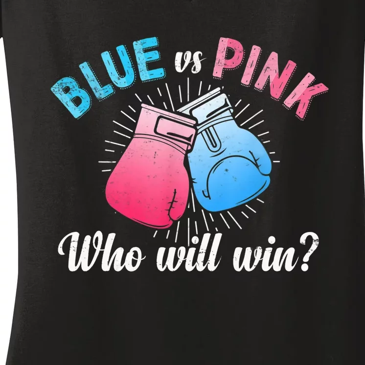 Cute Blue Vs Pink Gender Reveal Party Boxing Boxer Women's V-Neck T-Shirt