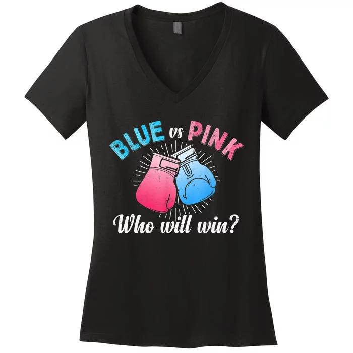 Cute Blue Vs Pink Gender Reveal Party Boxing Boxer Women's V-Neck T-Shirt