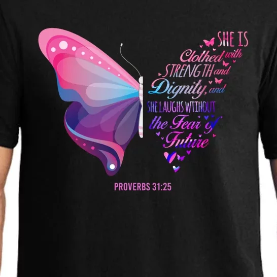 Christian Bible Verse Proverbs 31:25 Butterfly Gift Pajama Set