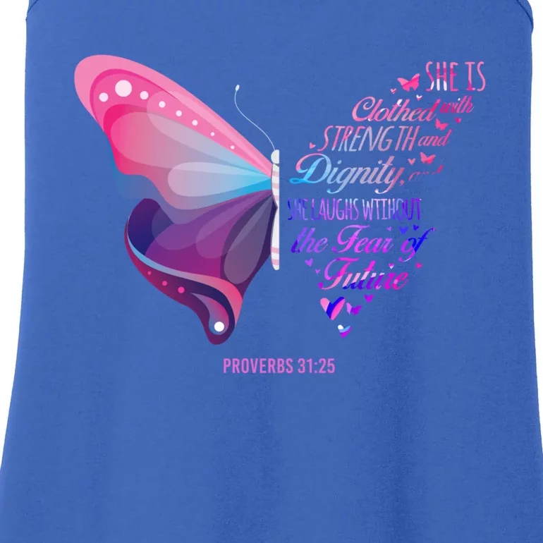 Christian Bible Verse Proverbs 31:25 Butterfly Gift Ladies Essential Tank