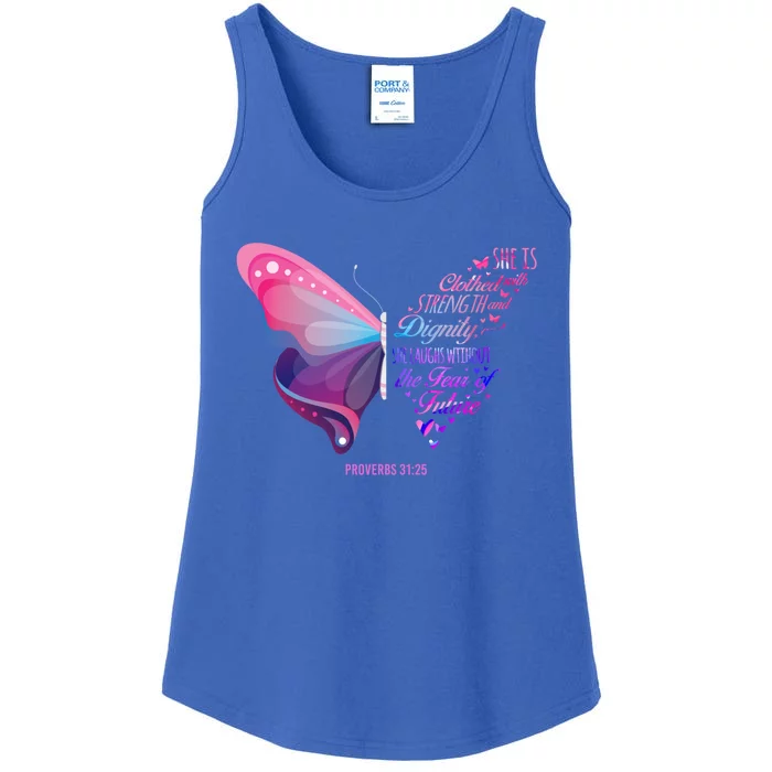 Christian Bible Verse Proverbs 31:25 Butterfly Gift Ladies Essential Tank