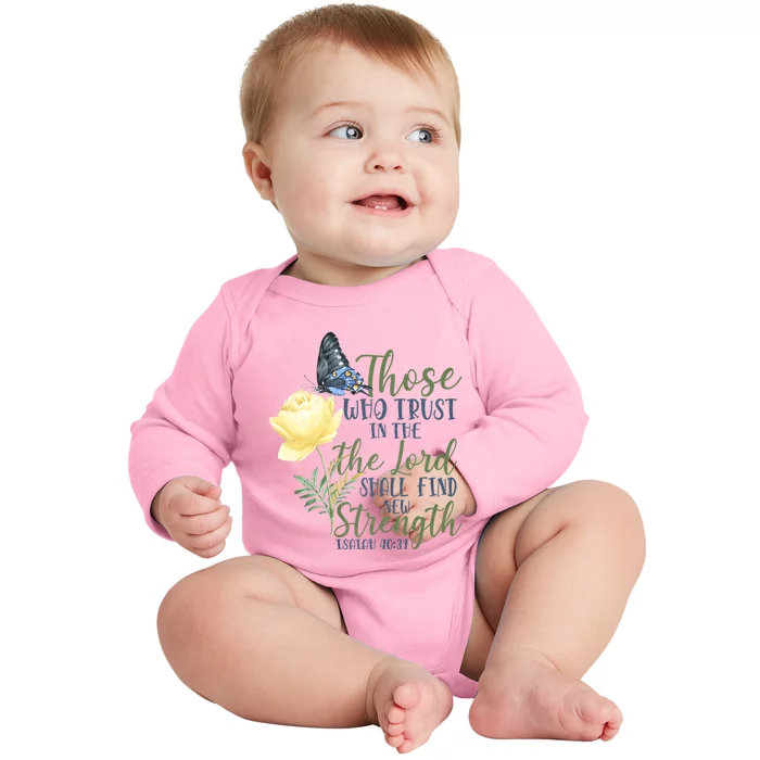 Christian Bible Verse Butterfly Rose Flower Isaiah 40:31 Baby Long Sleeve Bodysuit