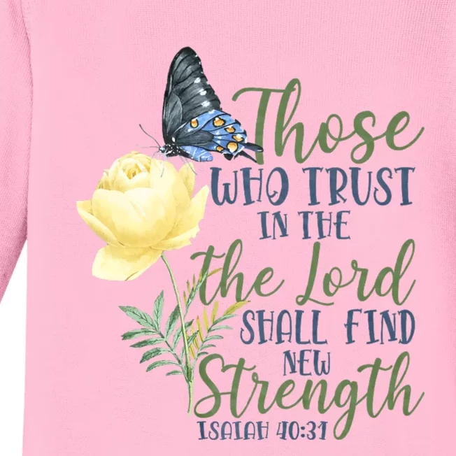 Christian Bible Verse Butterfly Rose Flower Isaiah 40:31 Baby Long Sleeve Bodysuit