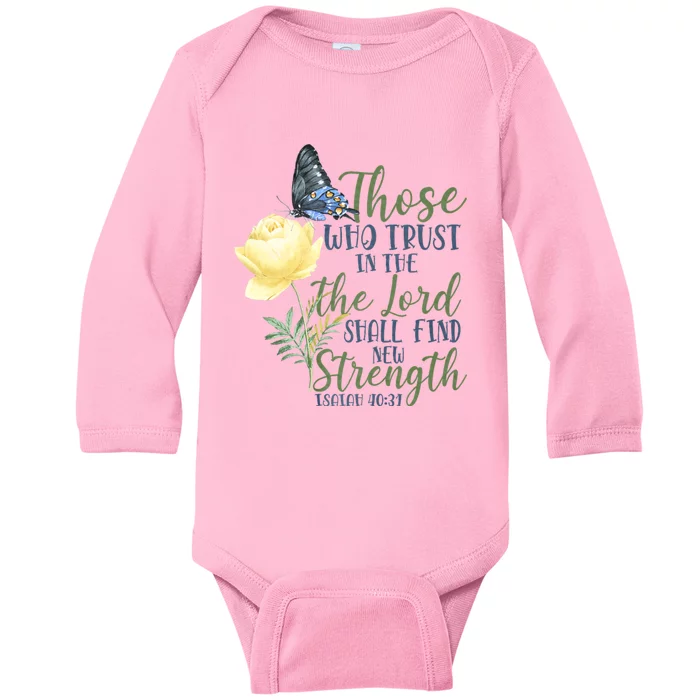 Christian Bible Verse Butterfly Rose Flower Isaiah 40:31 Baby Long Sleeve Bodysuit