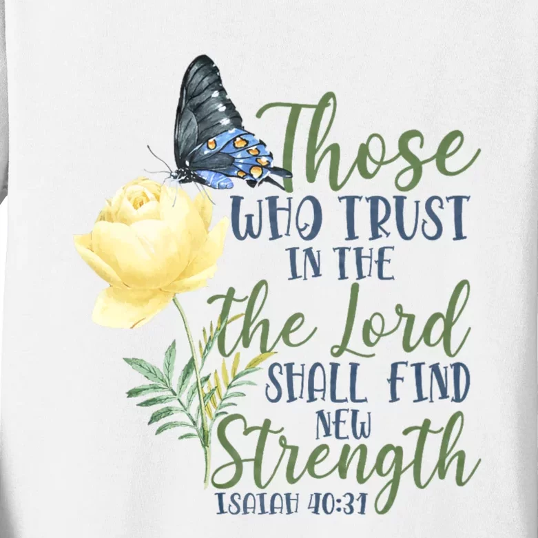 Christian Bible Verse Butterfly Rose Flower Isaiah 40:31 Kids Long Sleeve Shirt