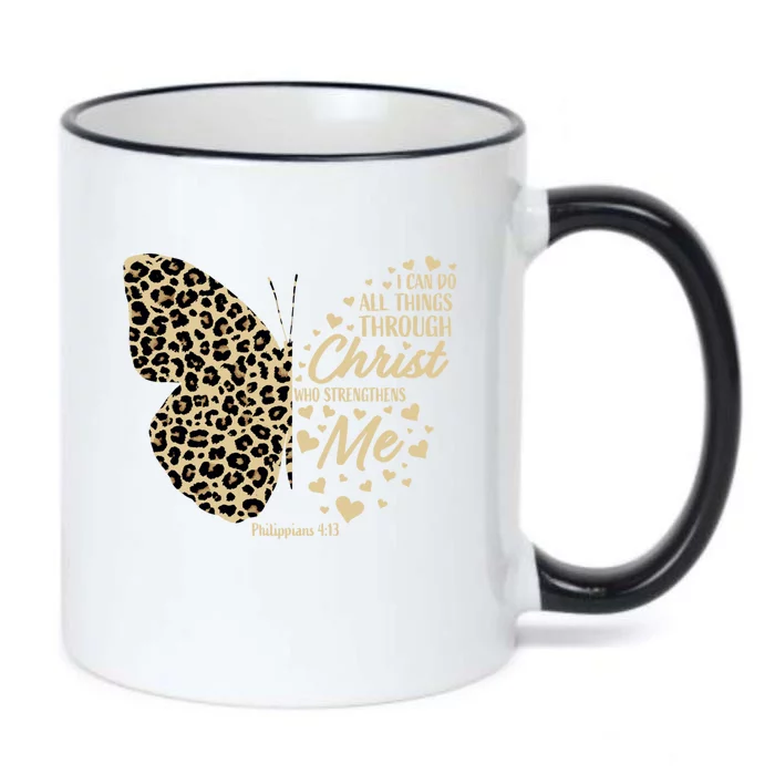 Christian Bible Verse Butterfly Cheetah Mom Teen Gift Black Color Changing Mug