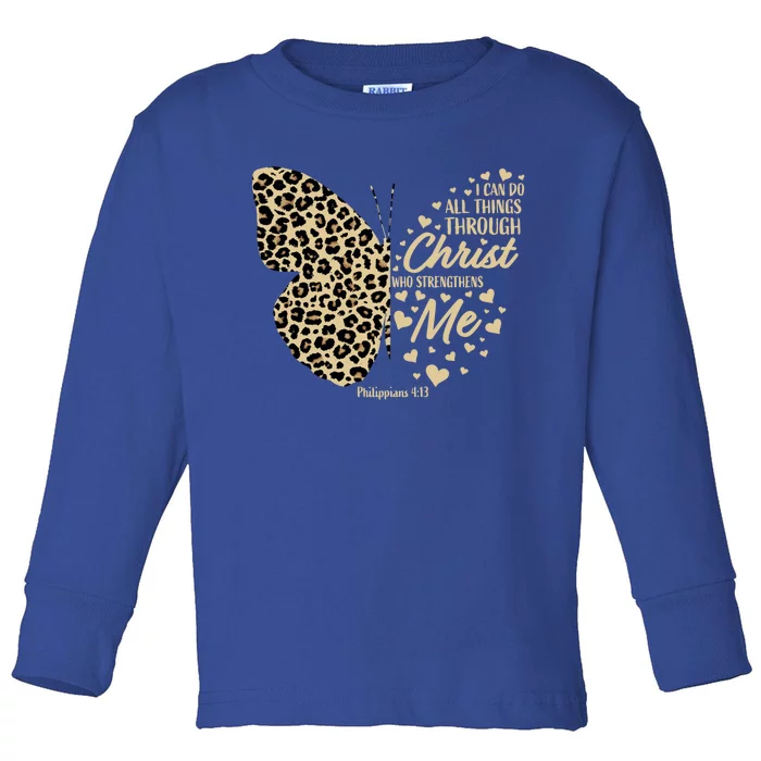 Christian Bible Verse Butterfly Cheetah Mom Teen Gift Toddler Long Sleeve Shirt