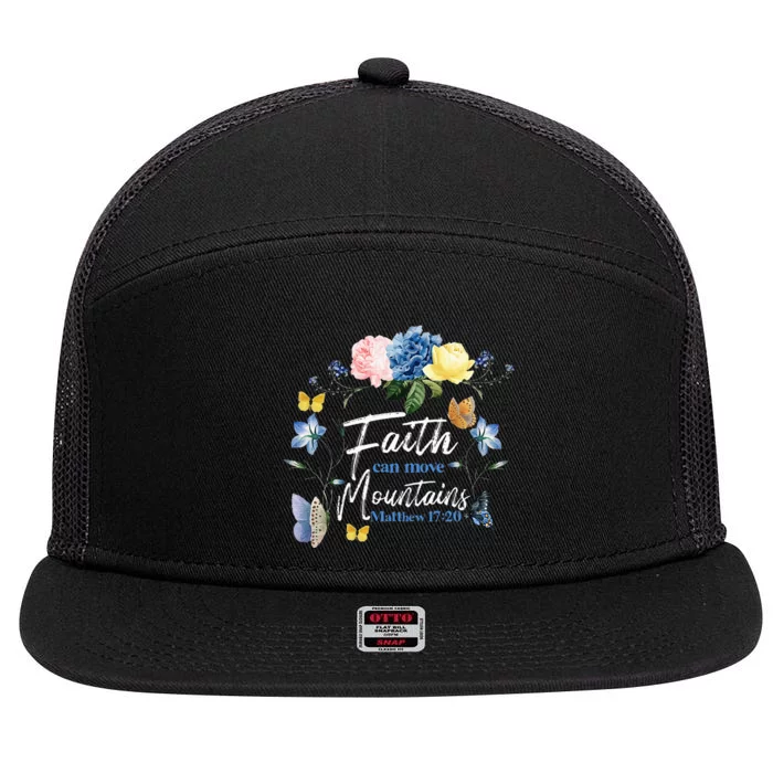 Christian Bible Verse Butterfly Rose Flower Matthew 1720 7 Panel Mesh Trucker Snapback Hat