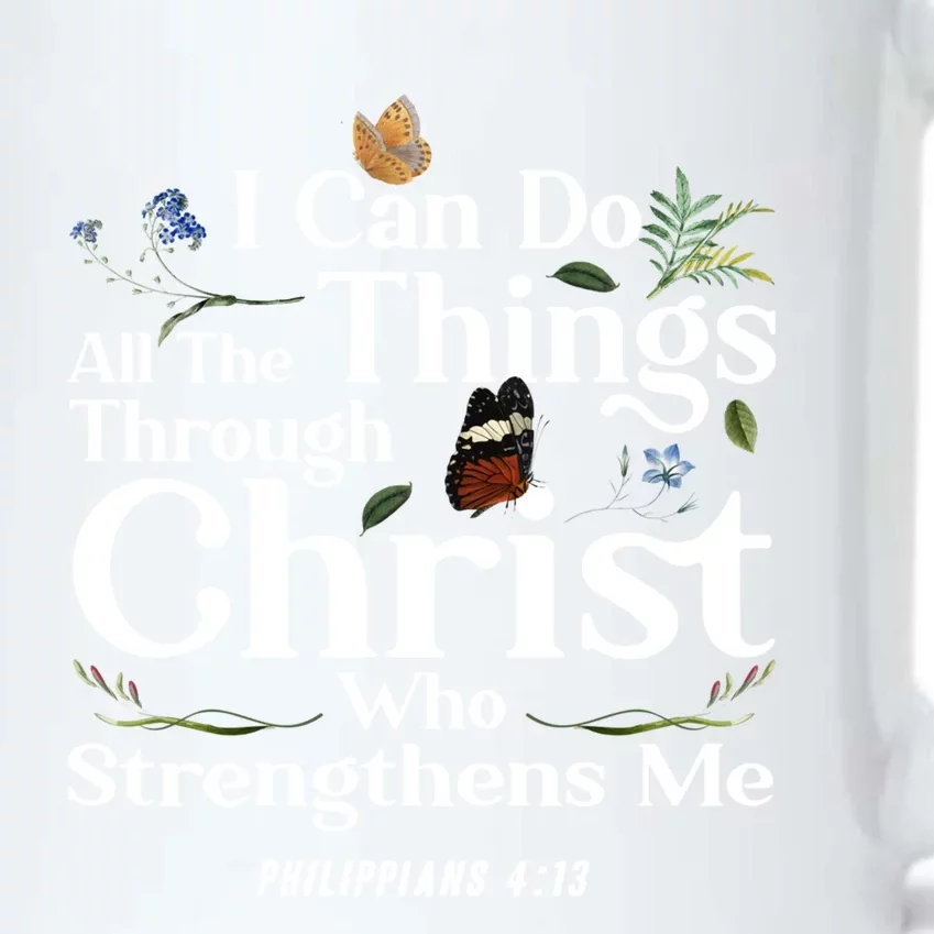 Christian Bible Verse Philippians 4:13 Flower Butterfly Cute Gift Black Color Changing Mug