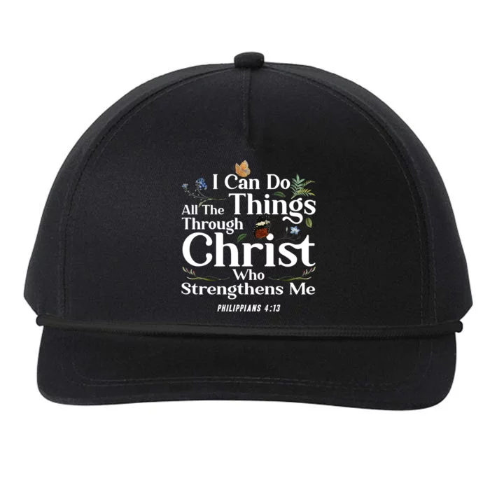 Christian Bible Verse Philippians 4:13 Flower Butterfly Cute Gift Snapback Five-Panel Rope Hat